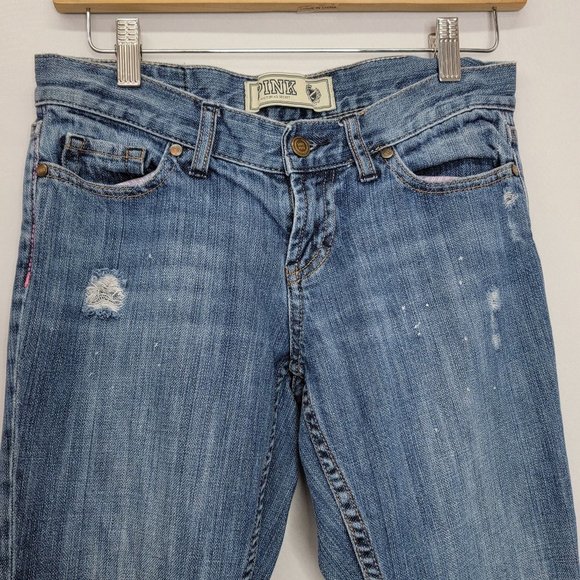Victoria Secret Pink Distressed White Splatter paint denim BootCut Jeans - Picture 6 of 13